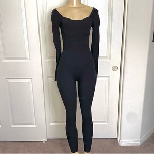 Black Ribbed Loungewear Jumpsuit